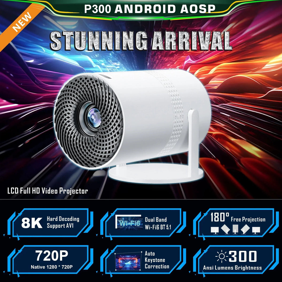 Salange P300 Mini Portable Projector - 4K 8K Video Decoding, 720P HD ...